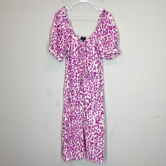 Who What Wear Midi Dress Women's M Linen Rayon Puff Sleeve Button Front - Picture 1 of 14